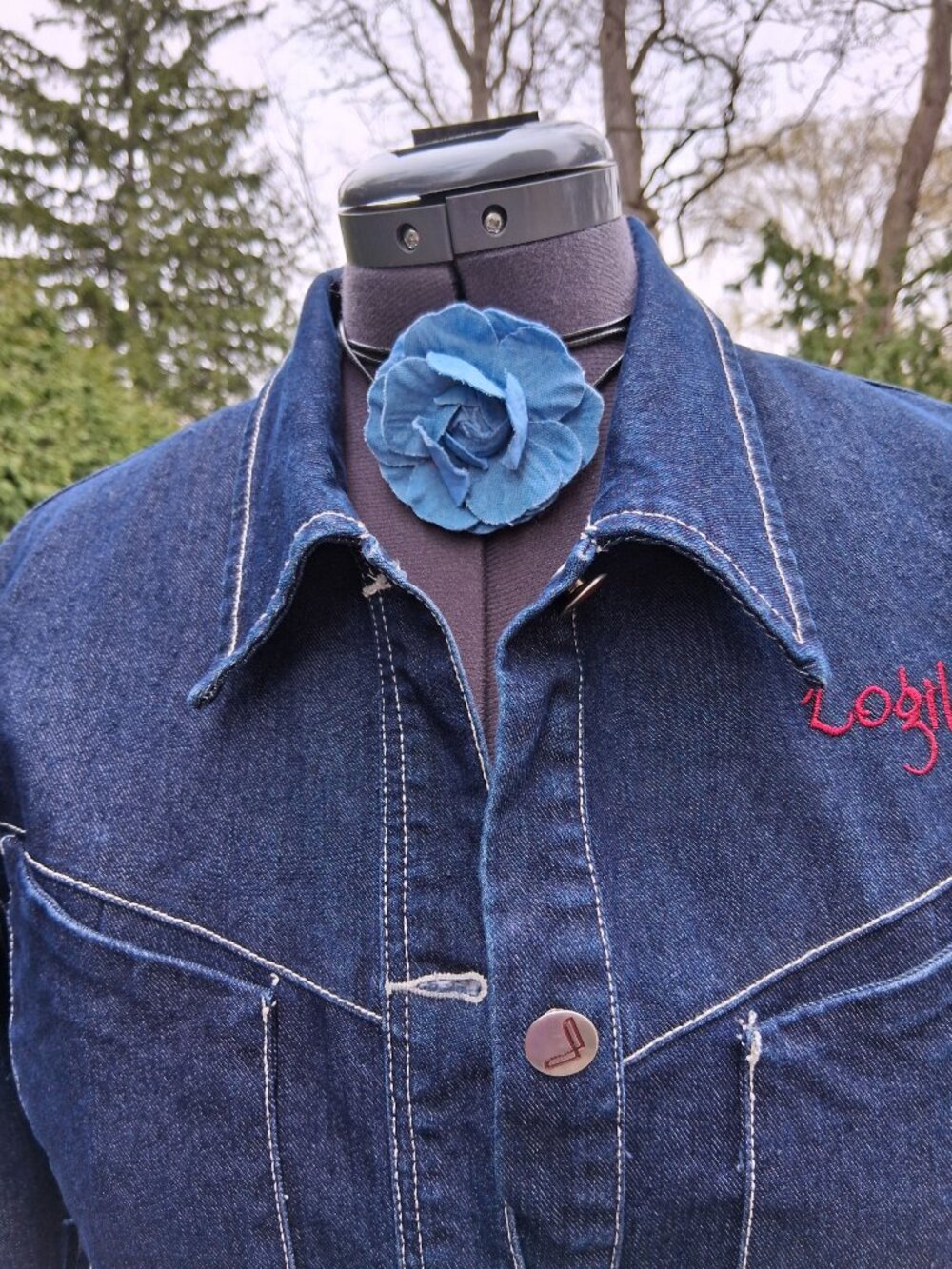 Women's Dark Blue Denim Button-Front Dress Jacket LOGIK Size Large - Picture 4 of 8